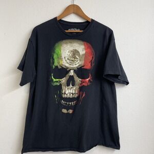 Fifth Sun Mexican Flag Skull Shirt Mens XL Black Grunge Goth Cotton comfort